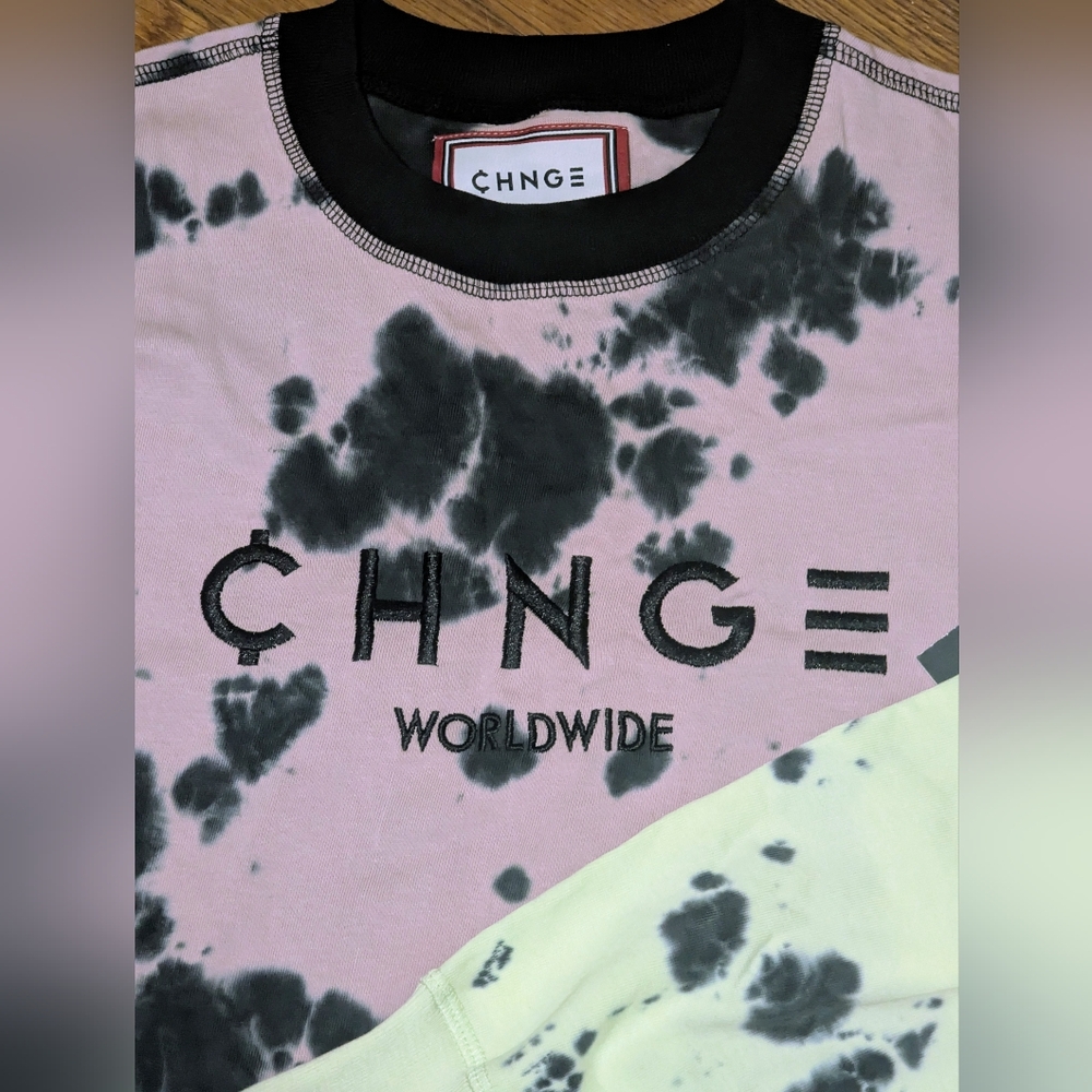🆕CHNGE Tie Dye LOGO Long Sleeve TEE SHIRT Med 100% ORGANIC COTTON Longline